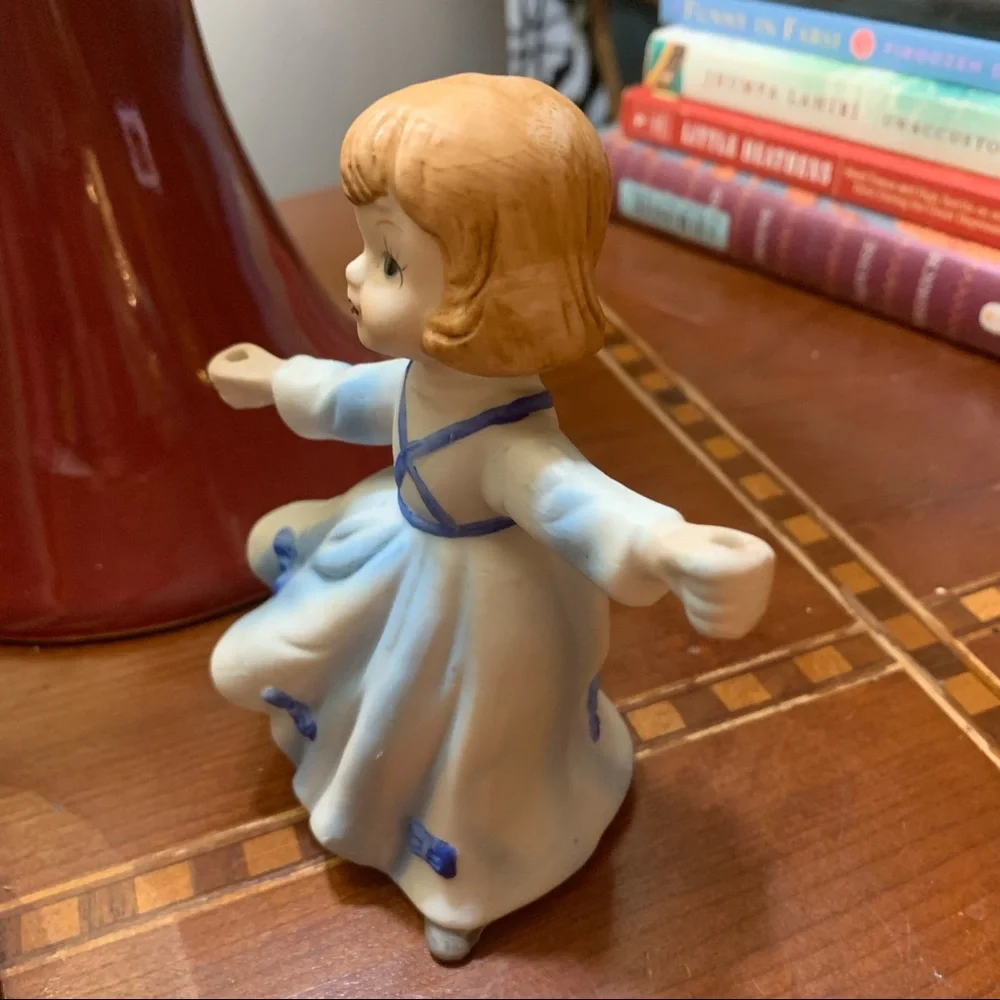 Vintage Blue Birthday Girl Candleholder Figurine Cake Topper Decoration Gift